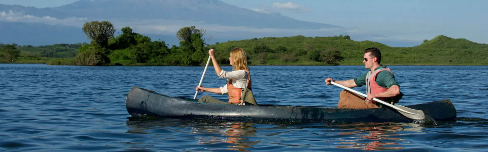 Guest canoeing on the Momella Lakes in Arusha National Park