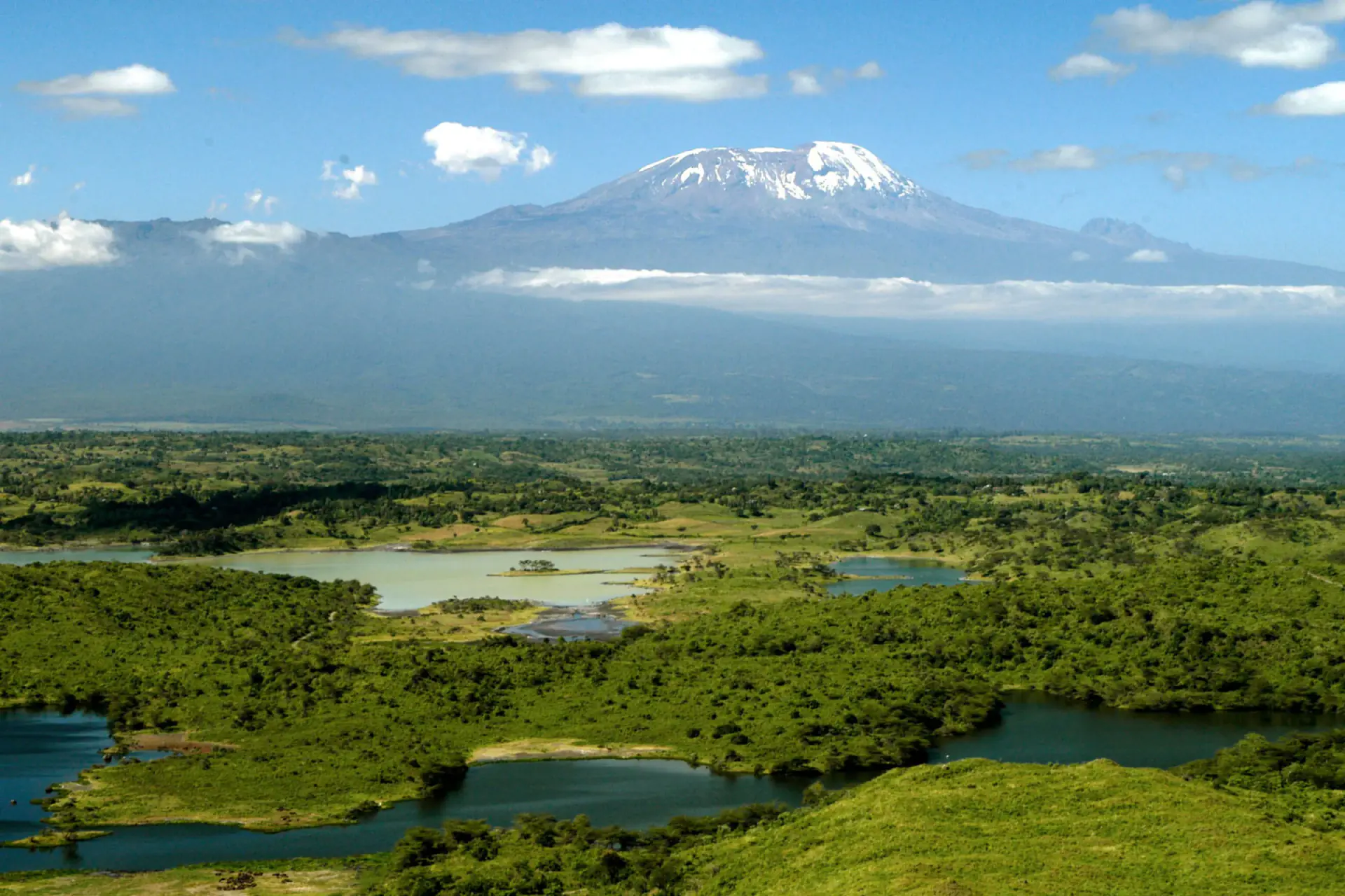 Mount Kilimanjaro rising above the Momella Lakes in Arusha National Park