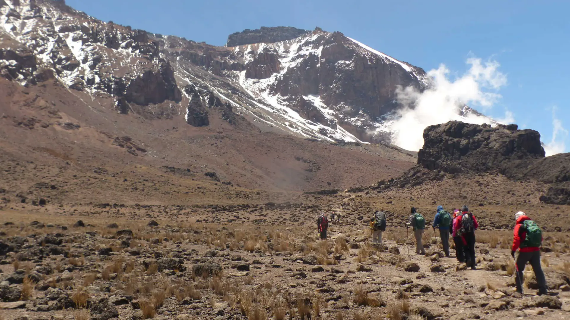 Trekkers on the trail toward Kibo peak